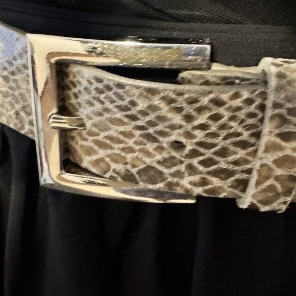 New York & Co Snakeskin Print Belt Beige Brown Silver Buckle L Preppy chic 47-58